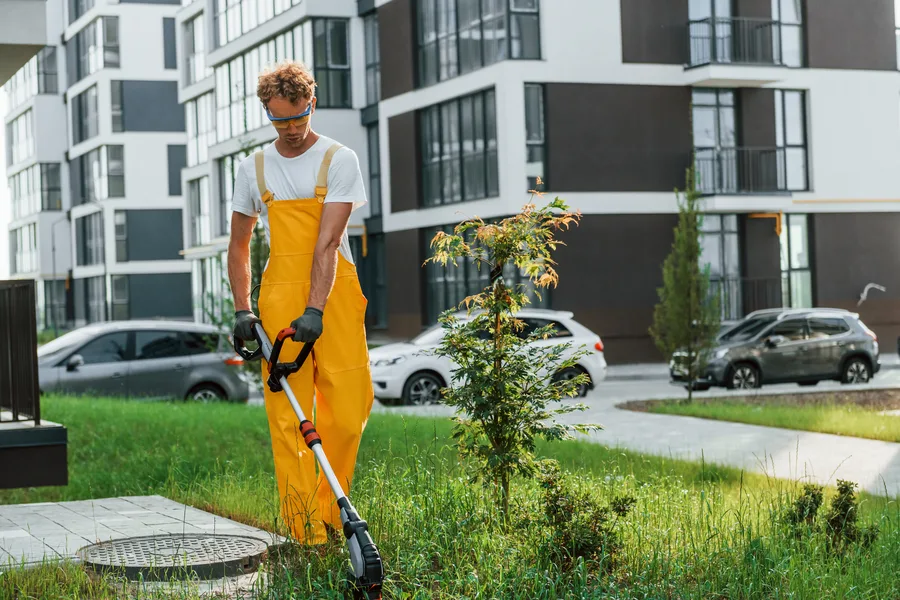 Entretien des espaces verts d'un immeuble par un professionnel